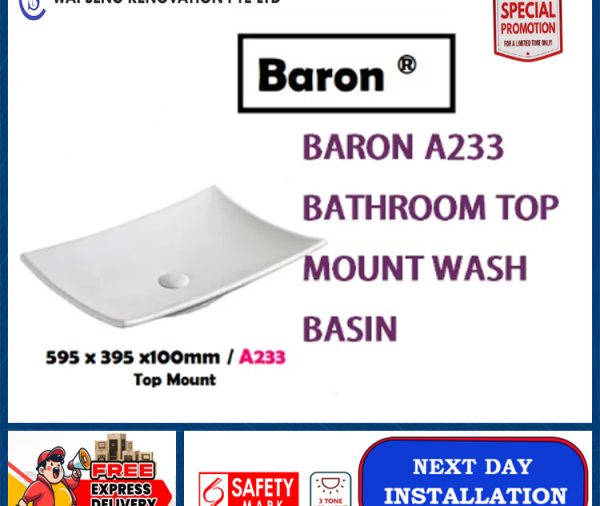 BARON A233 BATHROOM TOP MOUNT WASH BASIN / FREE EXPRESS DELIVERY