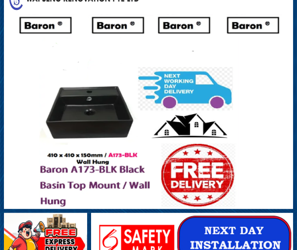 Baron A173-BLK Black Basin Top Mount / Wall Hung / FREE EXPRESS DELIVERY