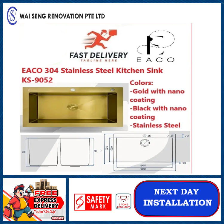 EACO 304 Stainless Steel Kitchen Sink KS-9052 | Express Free Home Delivery