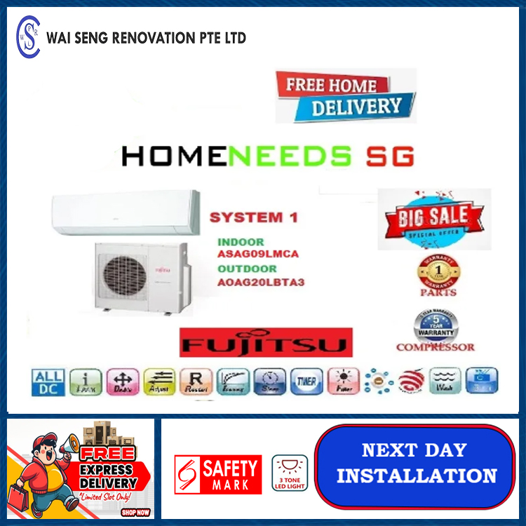 Fujitsu System 1 (4 Ticks) (ASAG09LMCA) / AOAG20LBTA3 Multi Split Air Conditioner Free Delivery