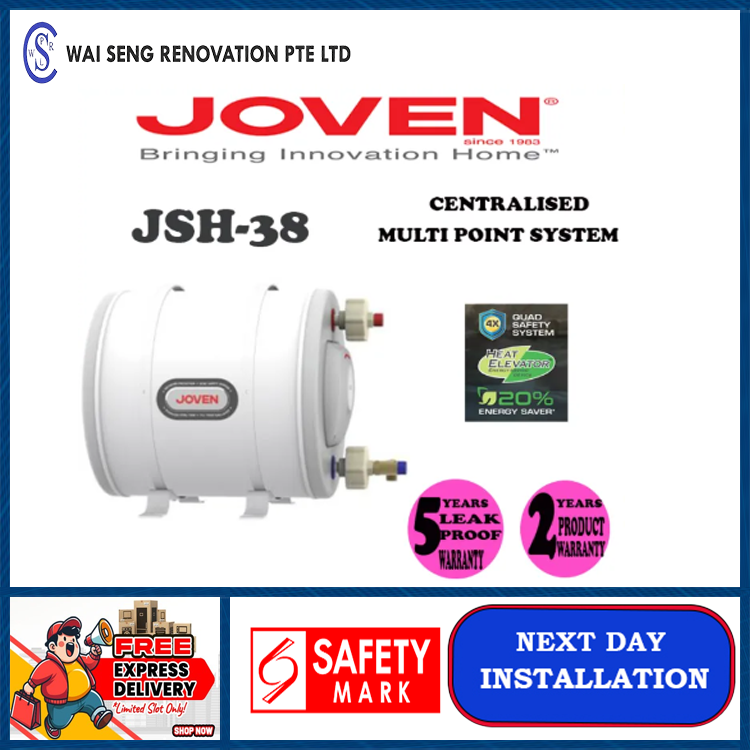 JOVEN JSH-38 Horizontal Storage Water Heater | Centralised Multi Point System | Local Singapore Warranty | Express Free Home Delivery