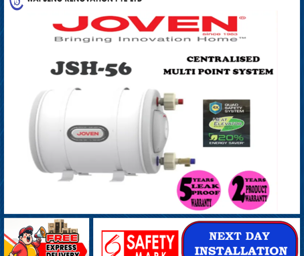 JOVEN JSH-56 Horizontal Storage Water Heater | Centralised Multi point System | Local Singapore Warranty | Express Free Home Delivery