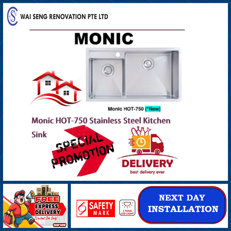 Monic HOT-750 Stainless Steel Kitchen Sink / FREE EXPRESS DELIVERY