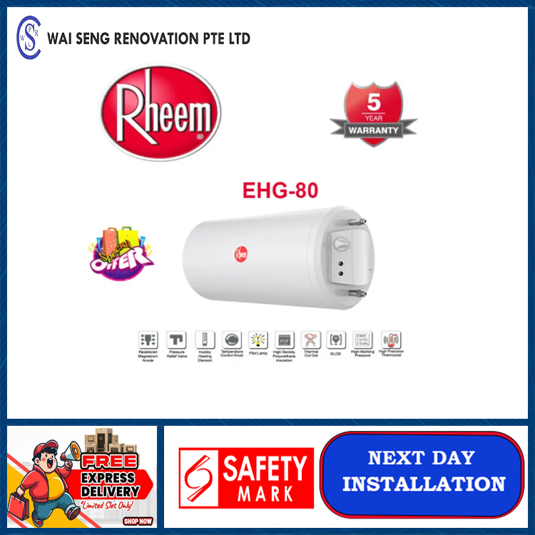 RHEEM EHG-80 Storage Water Heater 80 Litres | Singapore warranty | Express Free Delivery