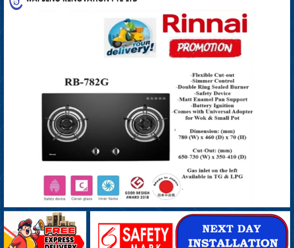 RINNAI 2 BURNER BUILT-IN HOB BLACK TEMPERED GLASS RB-782G | Local Warranty | Express Free Delivery App