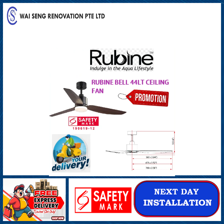 RUBINE BELL 44LT CEILING FAN / FREE EXPRESS DELIVERY
