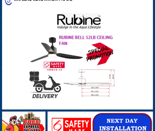 RUBINE BELL 52LB CEILING FAN / FREE EXPRESS DELIVERY