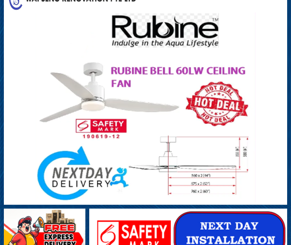 RUBINE BELL 60LW CEILING FAN / FREE EXPRESS DELIVERY