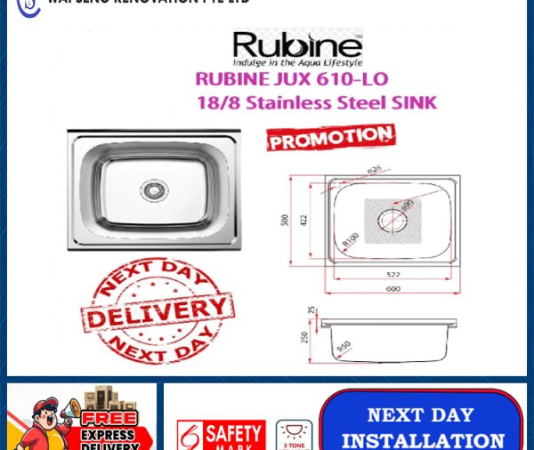 RUBINE JUX 610-LO 18/8 Stainless Steel SINK / FREE EXPRESS DELIVERY
