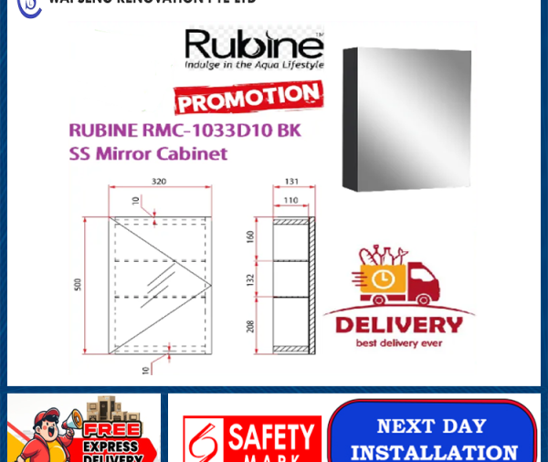 RUBINE RMC-1033D10 BK SS Mirror Cabinet / FREE EXPRESS DELIVERY