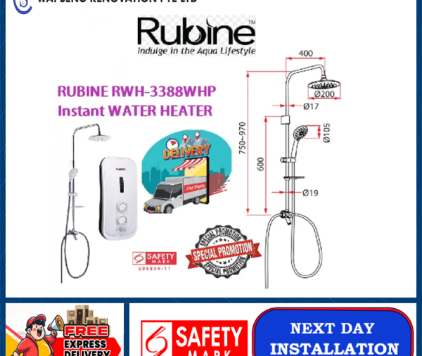 RUBINE RWH-3388WHP Instant WATER HEATER / FREE EXPRESS DELIVERY