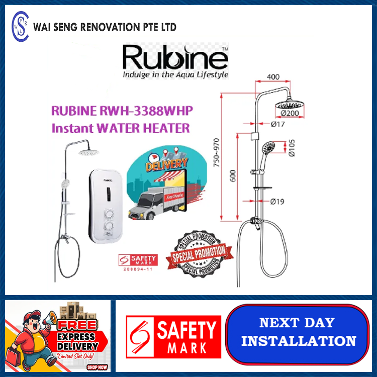 RUBINE RWH-3388WHP Instant WATER HEATER / FREE EXPRESS DELIVERY