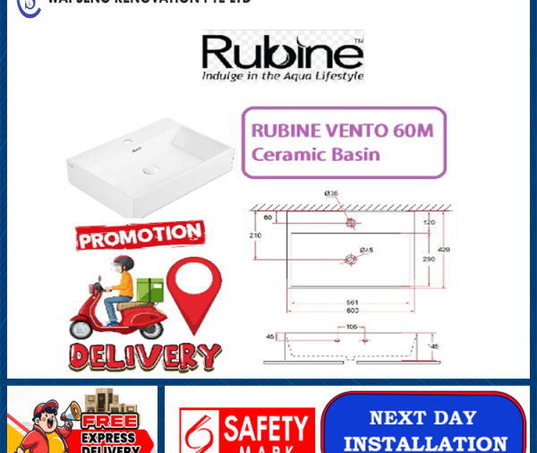 RUBINE VENTO 60M Ceramic Basin / FREE EXPRESS DELIVERY