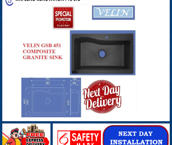 VELIN GSB 451 COMPOSITE GRANITE SINK | Local Singapore Warranty | Express Free Home Delivery